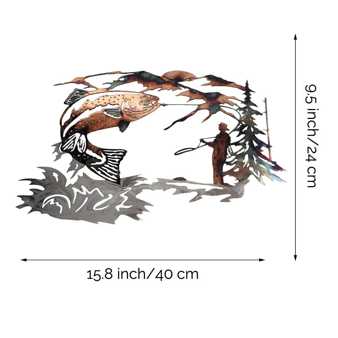 Home Decor Mallard / Trout Fishing Metal Alloy Wall Art