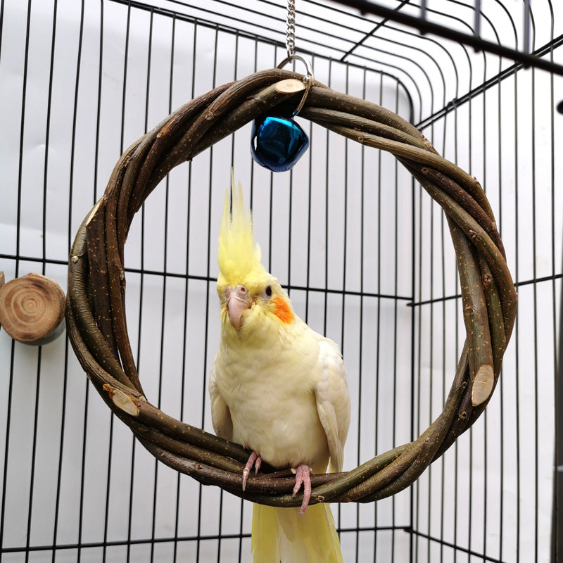 Bird Standing Frame Rattan Ring Chewing Toy and Parrot Bird Branches for Bird Cage Accessory