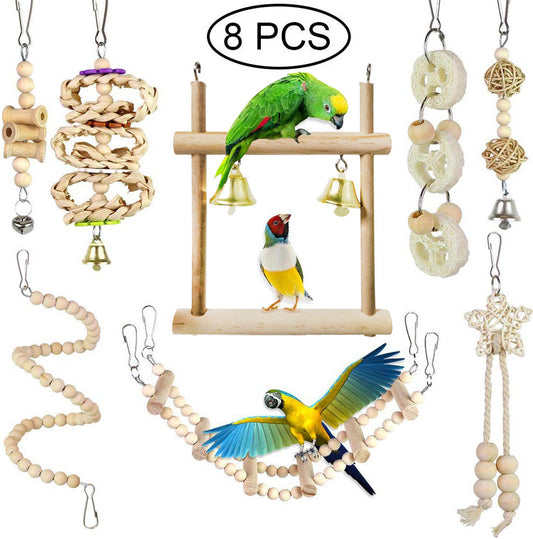 Parrot Bird Set Of 8 Chewing Toy Log Swing