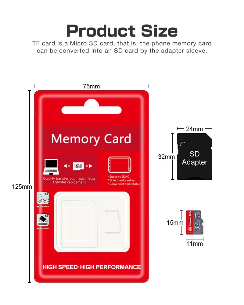 Extreme PRO Drive Mini TF Memory Card with Micro SD Adapter Card Suitable For Mobile, Phones, Cameras, & other Electronics