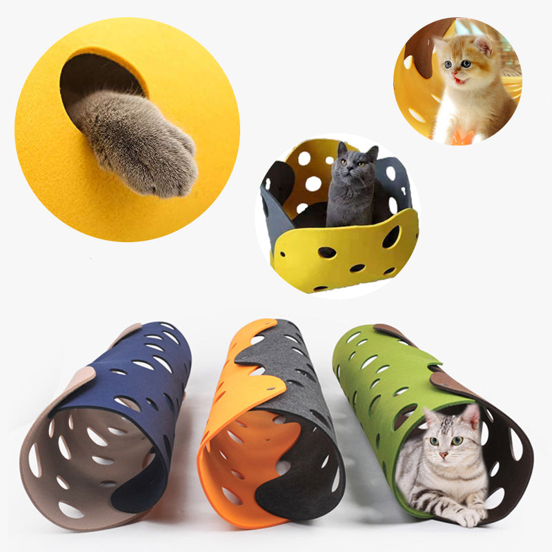 Cat Tunnel Cat Toy Felt Pom Splicing Deformable Kitten Nest Collapsible Tube House Tunnel Interactive Pet Toy Cat Accessory