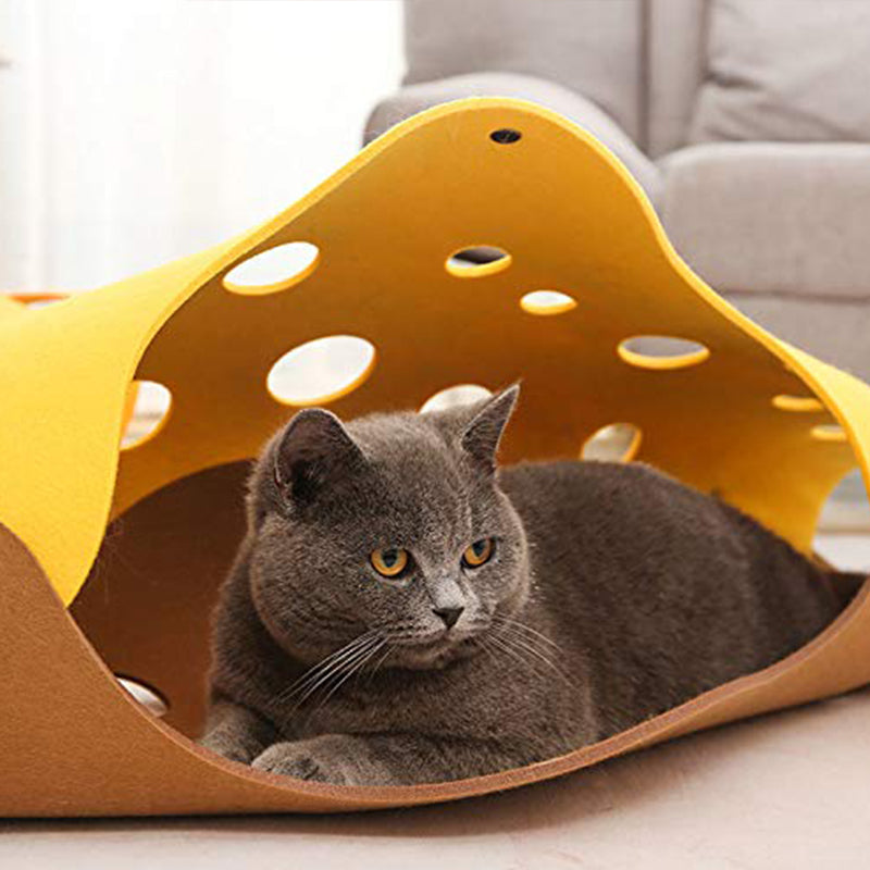 Cat Tunnel Cat Toy Felt Pom Splicing Deformable Kitten Nest Collapsible Tube House Tunnel Interactive Pet Toy Cat Accessory