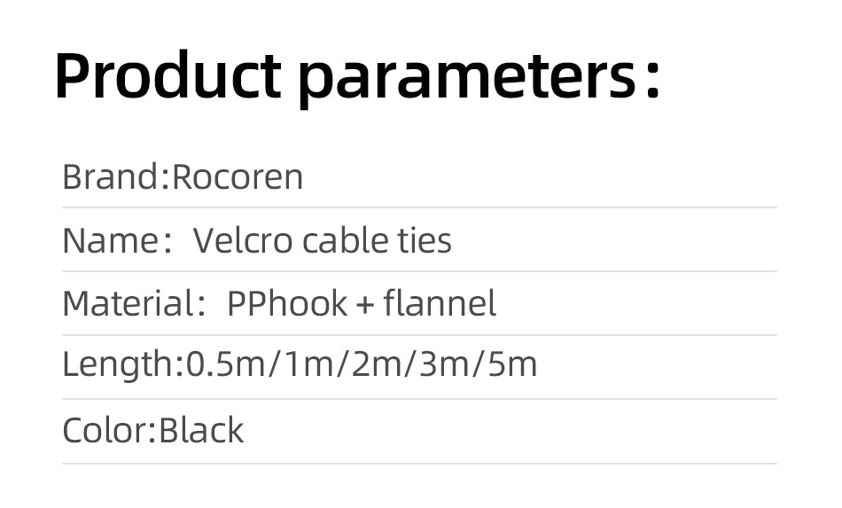 Rocoren Black, Customizable Length, Velcro Cable Organizer / Wire Winder / USB Cable Management