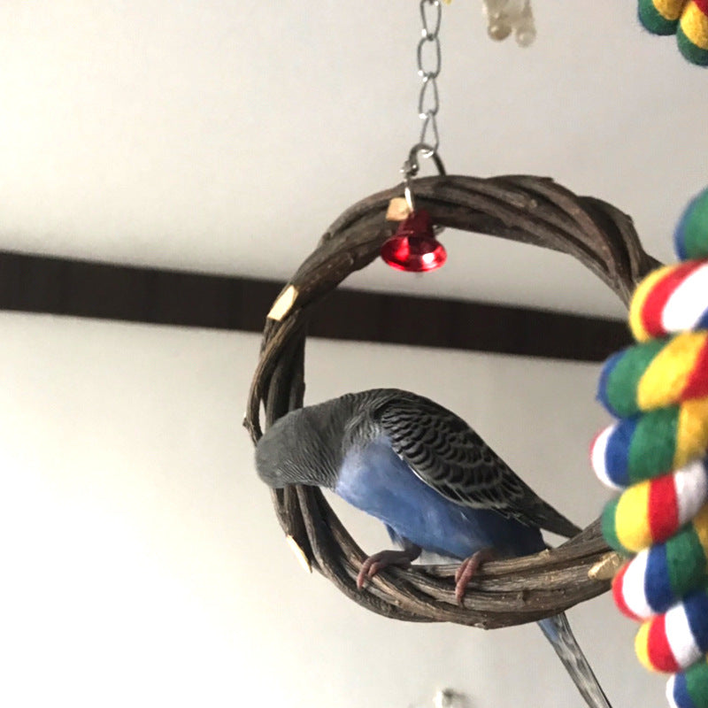 Bird Standing Frame Rattan Ring Chewing Toy and Parrot Bird Branches for Bird Cage Accessory