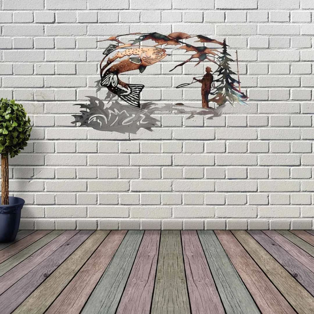Home Decor Mallard / Trout Fishing Metal Alloy Wall Art