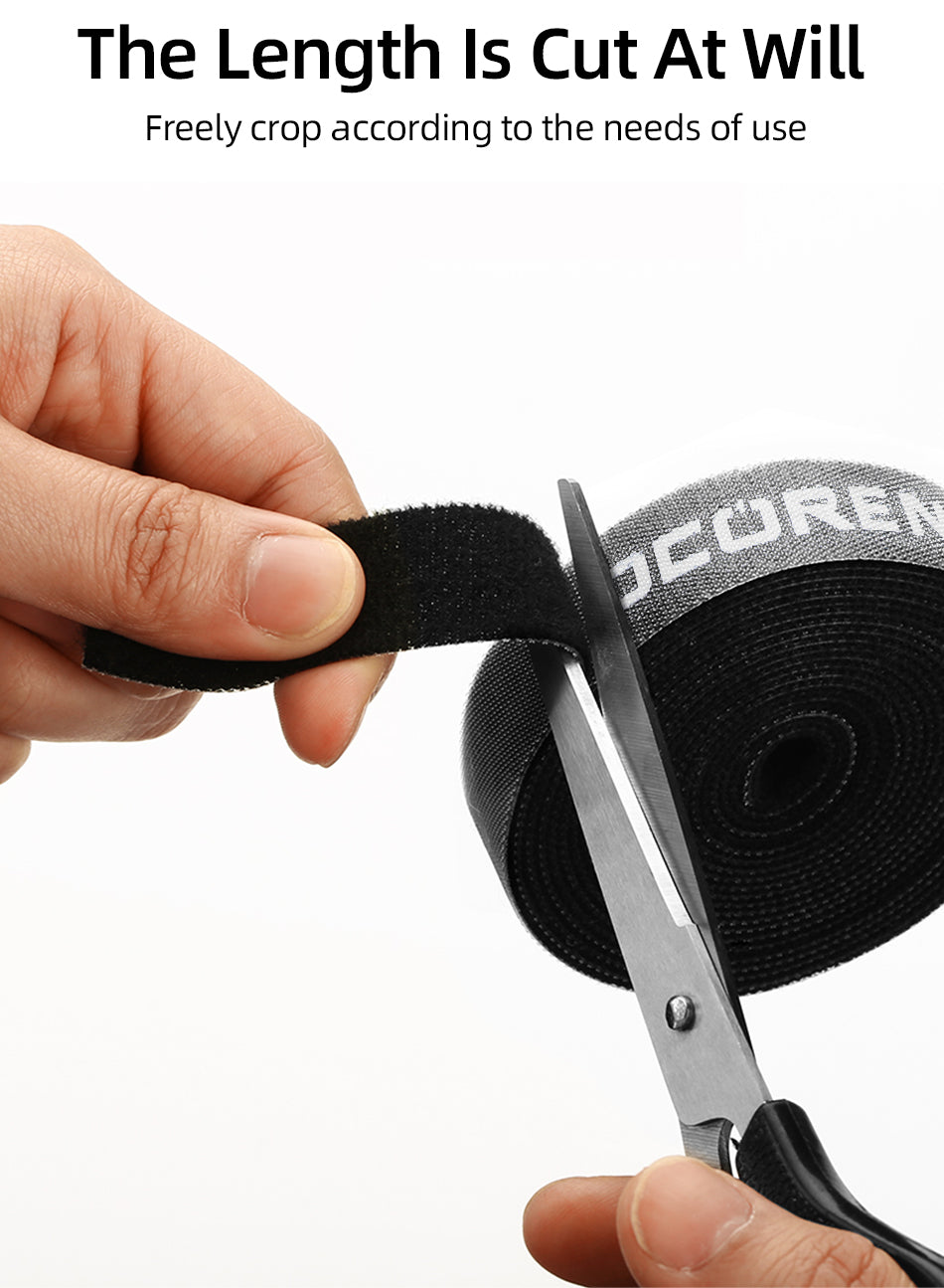 Rocoren Black, Customizable Length, Velcro Cable Organizer / Wire Winder / USB Cable Management