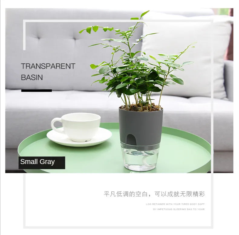 Transparent Double Layer Plastic Flower Pot Self Watering Flowerpot Cotton Rope Watering Small Plant Pot with Injection Port