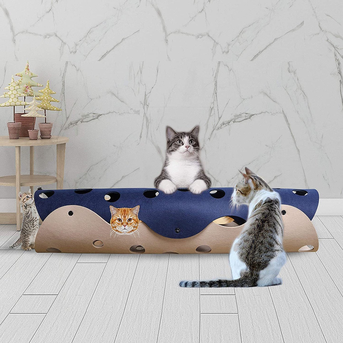 Cat Tunnel Cat Toy Felt Pom Splicing Deformable Kitten Nest Collapsible Tube House Tunnel Interactive Pet Toy Cat Accessory