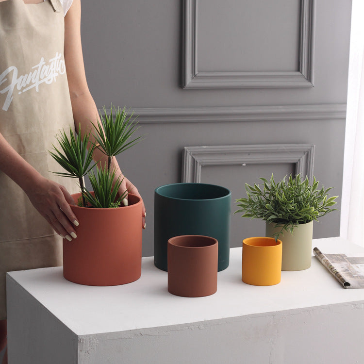 Nordic Industrial Style Colorful Ceramic Flowerpot, Succulent, Planter Cylindrical Shape With Optional Hole Tray