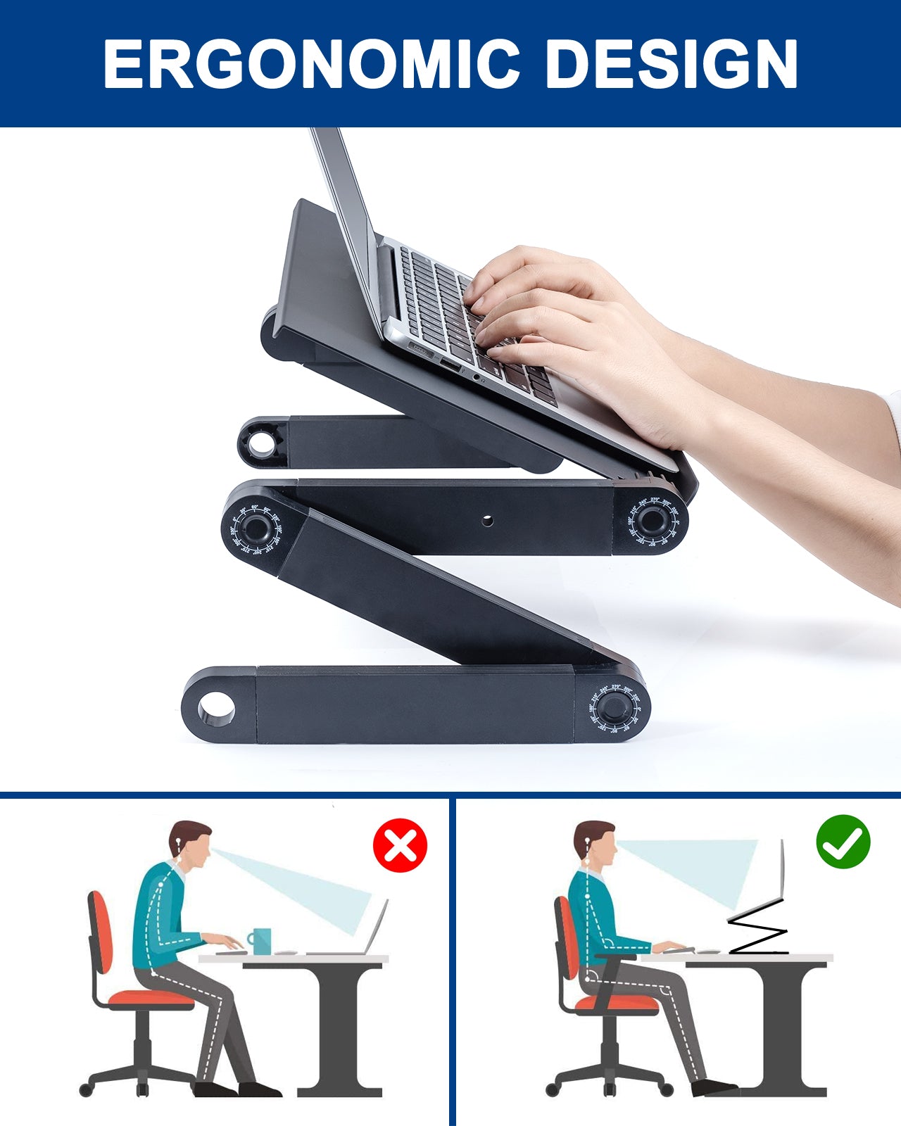 Rainbean Adjustable Laptop Stand / Laptop Desk with Cooling Fans, Workstation Desk with Mouse Pad