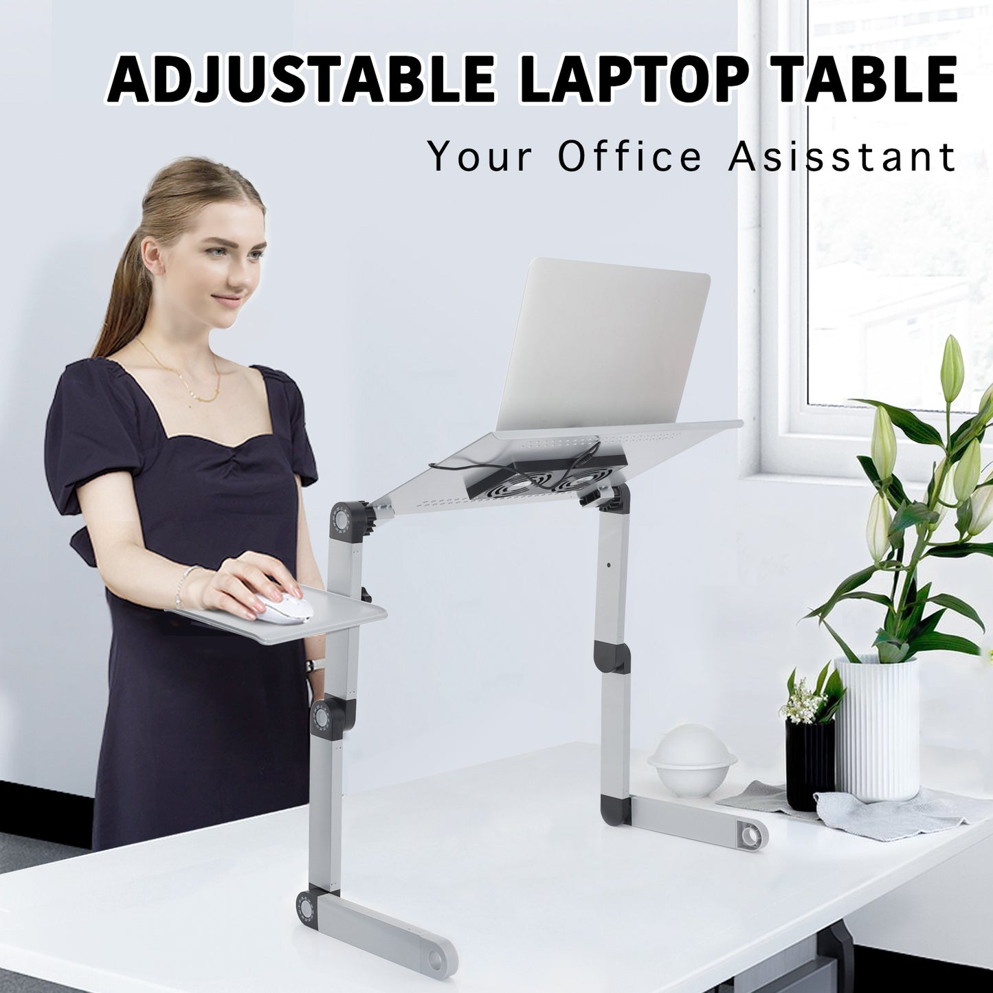 Rainbean Adjustable Laptop Stand / Laptop Desk with Cooling Fans, Workstation Desk with Mouse Pad