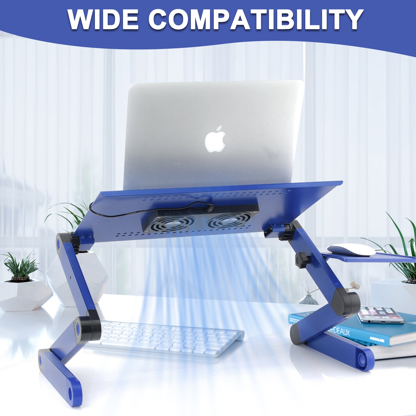 Rainbean Adjustable Laptop Stand / Laptop Desk with Cooling Fans, Workstation Desk with Mouse Pad