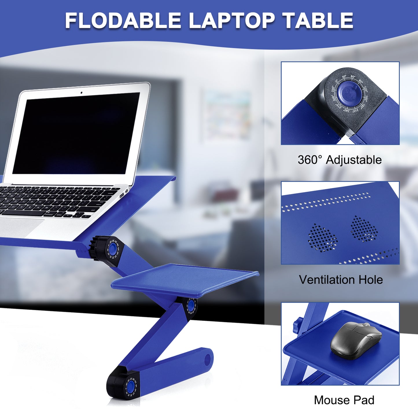 Rainbean Adjustable Laptop Stand / Laptop Desk with Cooling Fans, Workstation Desk with Mouse Pad