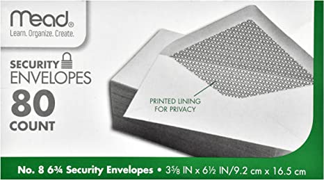 Mead #8 6 3/4 Security Envelopes  - 80 count