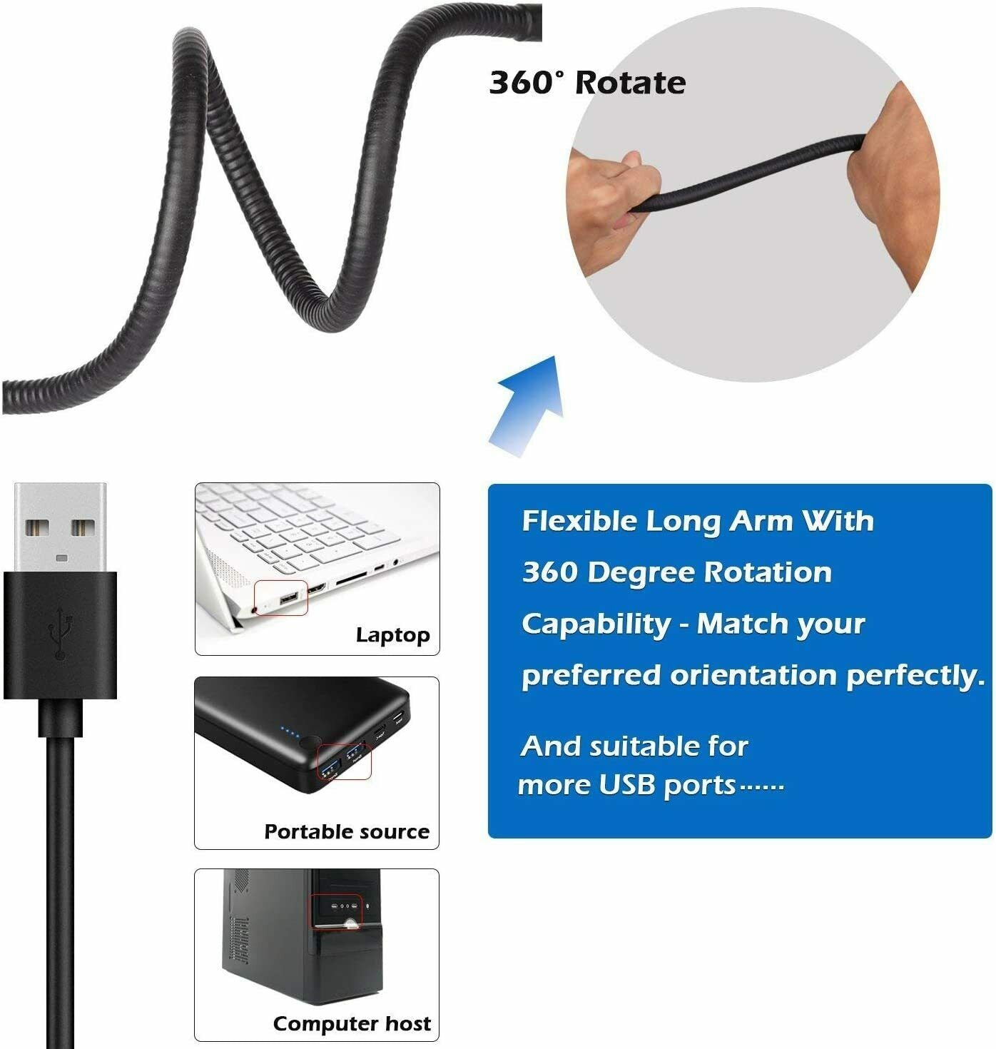 Flexible LED Clip On Desk Lamp, USB and Dimmable