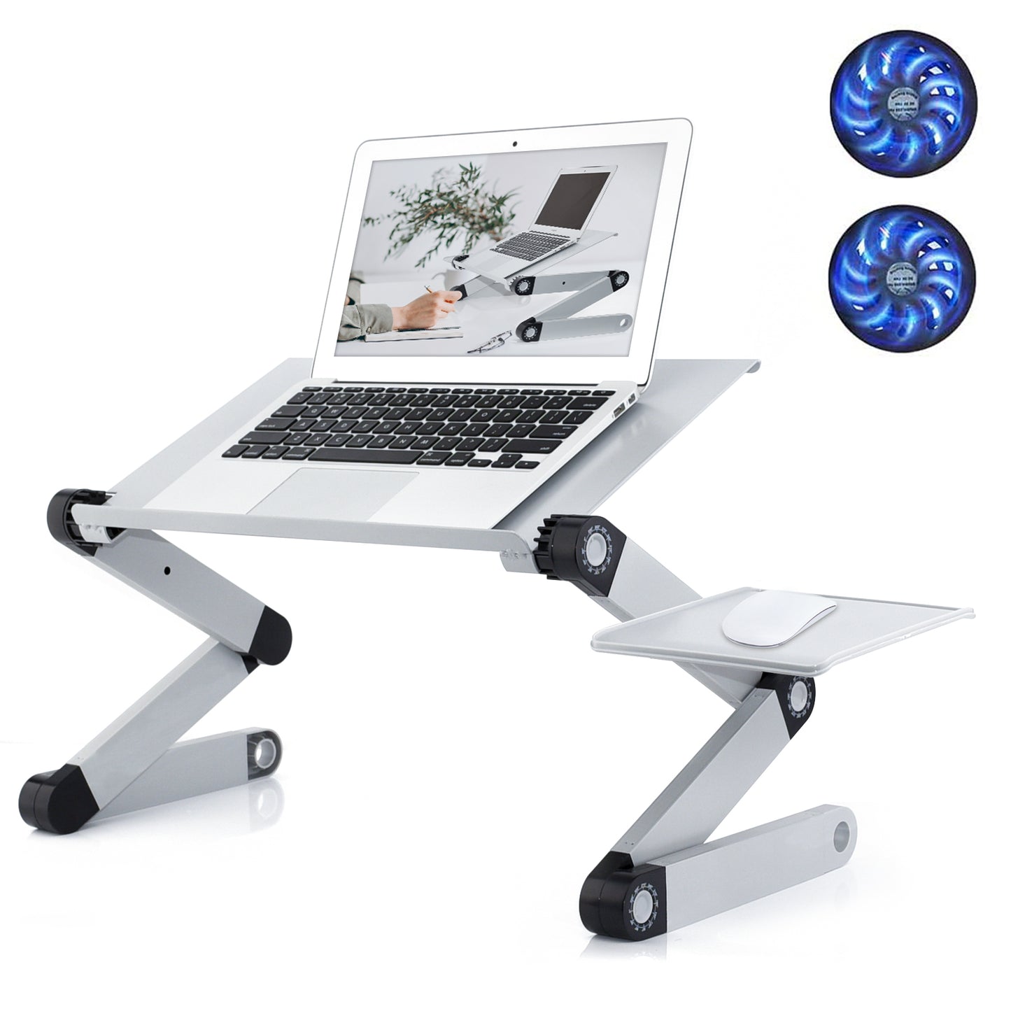 Rainbean Adjustable Laptop Stand / Laptop Desk with Cooling Fans, Workstation Desk with Mouse Pad