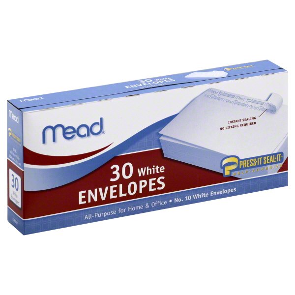 Mead No. 10 White Self-Adhesive White Envelopes - 30 Count